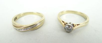 9CT YELLOW GOLD DIAMOND RING (0.2ct approx.) together with 9ct yellow gold diamond chip twist