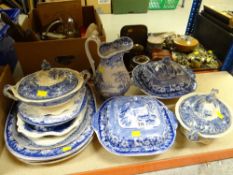 ASSORTED BLUE & WHITE DINNERWARE including covered tureens, platter ETC