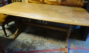 ERCOL LIGHT OAK REFECTORY-STYLE DINING TABLE, 71cms H x 80cms D x 180cms L