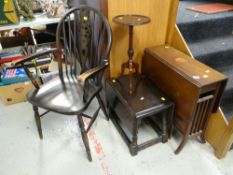 ASSORTED FURNITURE to include inlaid Sunderland tea tables, small dark oak side-table, wine table,