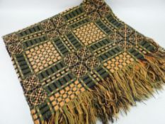 TRADITIONAL WELSH BLANKET IN GREEN & ORANGE GEOMETRIC PATTERN