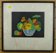 HALL THORPE coloured woodblock print - entitled 'Nasturtiums', signed, 24.5 x 30cms