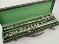 VINTAGE CASED F BUISSON OF MILAN WHITE METAL FLUTE