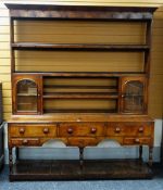19TH CENTURY SWANSEA WELSH DRESSER, open platform boarded-shelf base, six turned supports, five base