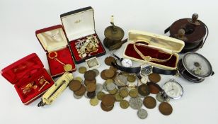 ASSORTED COLLECTABLES to include vintage fishing reels, watches, cufflinks, coins ETC