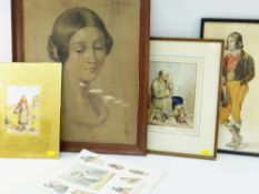 R T MINSHULL / POSSIBLY WILLIAM HENRY HUNT / ET AL various portraits, mainly watercolours, including