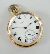 9CT GOLD WALTHAM OPEN FACED POCKET WATCH, 118grams