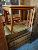 VINTAGE THREE DRAWER CHEST OF DRAWERS together with a teak nest of three tables