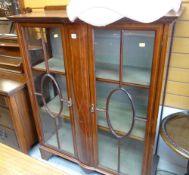 MID 20TH CENTURY INLAID MAHOGANY TWO DOOR DISPLAY CABINET, 106cms wide x 133cms tall