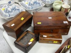 ASSORTED WOODEN BOXES, one inlaid mother of pearl