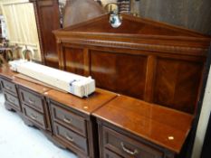 SET OF FOUR MATCHING HARDWOOD TWO-DRAWER BEDSIDE CABINETS together with matching double-bed frame,