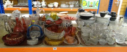 ASSORTED COLOURED & CLEAR GLASS including drinking glasses, ruby glass ETC