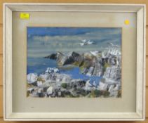 RAY HOWARD JONES gouache - coastal scene with birds, entitled verso 'Gannets of Grassholm' and dated