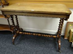 ANTIQUE ROSEWOOD SIDE-TABLE on barley twist supports,71cms H x 49cms D x 91cms L (faded)
