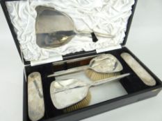 CASED SIX-PIECE CONTINENTAL SILVER VANITY SET each element bearing monogram and decorative foliate