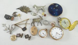 ASSORTED JEWELLERY & ITEMS including fob watch, pocket-watch, scrap gold, dog brooch ETC