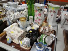 ASSORTED GLASS & CERAMICS including toilet jugs, pair of Staffordshire dogs, various teaware ETC