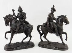 PAIR OF SPELTER HORSEBACK MODELS OF 'WAVERLEY' & 'QUENTIN DURWARD'
