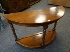 REPRODUCTION HALF-MOON TWO-TIER HALL TABLE, 76cms H x 45cms D x 120cms L