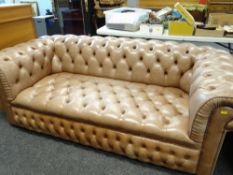TAUPE COLOURED THREE-SEATER CHESTERFIELD-TYPE SETTEE