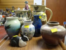 ASSORTED STUDIO POTTERY comprising jugs and vases, including two Dennis China works limited