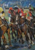 MARINA DAVIES chalk pastel on paper - At The Races, signed and dated 2000, 111 x 80cms