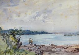 ROBERT EADIE RSW watercolour - coastal scene with two fisherman, signed, 25 x 34cms Condition