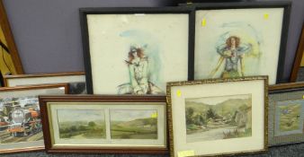 ASSORTED PICTURES including a watercolour by Joseph Edward Hennah (1896-1963) of an estuary, two