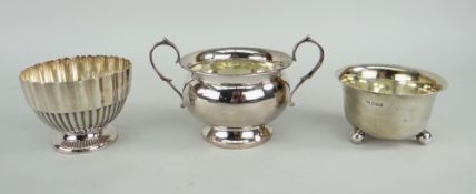 ASSORTED SILVER to include twin handled sucrier, silver bowl raised on three spherical feet and