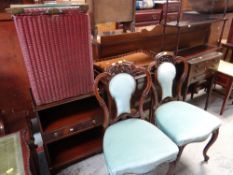 ASSORTED ANTIQUE FURNITURE including pair of carved chairs, Sheraton type inlaid tray, antique