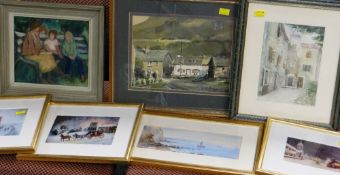 ASSORTED PICTURES including a watercolour by D John Sweetingham of Abergynolwyn, an oil on board