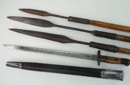 THREE HUNTING SPEARS & 1907 MILITARY BAYONET