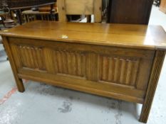 GOOD LINEN FOLD LIGHT OAK BLANKET CHEST, 106cms wide