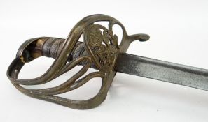 1822 PATTERN INFANTRY OFFICER'S SWORD 77.5cms curved pipe-back fullered blade which gives this sword