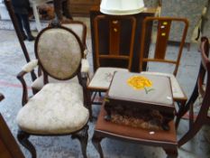 ASSORTED FURNITURE including vintage mahogany bureau, sundry chairs, foot stools ETC