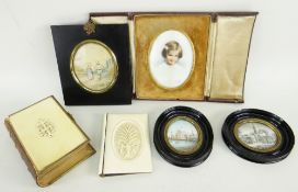 GROUP OF MINIATURES including two Delhi miniatures depicting The Taj Mahal and The Qutub Minar, 5.