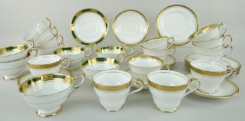 TWO AYNSLEY PART TEA SERVICES, green and gilt rims, Argosy and Empress Laurel patterns