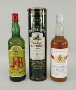 FAMOUS GROUSE VINTAGE MALT WHISKY 1987 IN CYLINDRICAL CONTAINER, together with rare J & B Blended