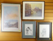 FOUR LATE 20TH CENTURY LIMITED EDITION PRINTS comprising 'The Morning Sunlight, Venice' (428/500) b