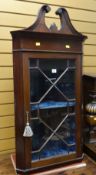 ANTIQUE MAHOGANY HANGING CORNER CABINET with single astragal glazed door