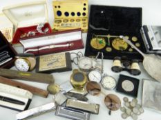 ASSORTED POCKET WATCHES, modern wrist watches, vintage camera accessories, weighing scales, thru'