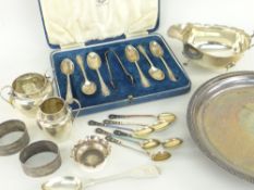 ASSORTED SILVER ITEMS to include a modern Walker & Hall circular waiter, 20cms diameter, a similar