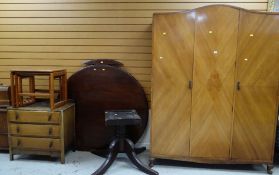 ASSORTED FURNITURE including triple wardrobe, nest of tables, three drawer chest ETC (being sold