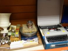 RETRO OLIVETTI DORA TYPEWRITER & ASSORTED CUTLERY & TABLEWARE ETC