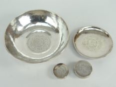 ASSORTED WHITE METAL BELIEVED EASTERN SILVER to include circular bowl, small shallow dish, and two
