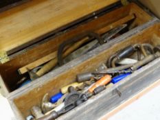 VINTAGE WOODEN TOOL BOX & CONTENTS
