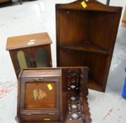 TWO SMALL CARVED WOODEN SHELVES & JEWELLERY CASE