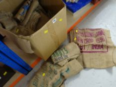 ASSORTED HESSIAN SACKS PRINTED WITH INFORMATION