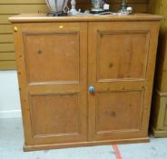 STAINED PINE TWO DOOR VINTAGE CUPBOARD, 124cms wide