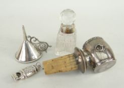 ASSORTED SILVER COLLECTABLES including a small white metal whistle, a silver mounted cut glass
